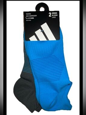 Adidas Training No Show Socks 2 Pair Men 8-12 W 10-13 Blue Gray wBlack Logo NEW